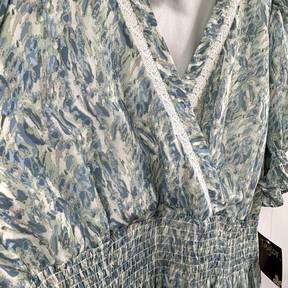 Taylor V Neck Short Sleeve Chiffon Floral Ruffle A Line Dress Size 8 NWT - Picture 5 of 8